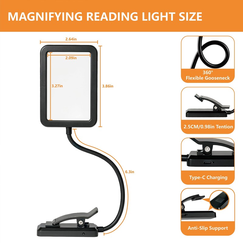 5X Magnifying Glass with Clip for Reading, Magnifying Glass with