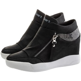 rismart Women's Wedge Heel Platform Casual Shoes Fashion Trainers, Denim black