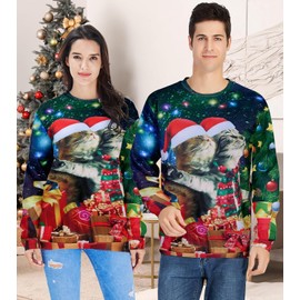 Rave on Friday Christmas Jumper Novelty 3D Print Ugly Christmas Sweatshirts Jumper Jumpers Ugly Christmas Sweater S-XXL, Elf Cat
