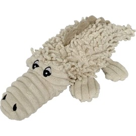 Petlou Durable Natural Nubby Plush Dog Toys with Squeaker and Crinkle Paper in Multi-Size (Natural Crocodile, 13 Inch)