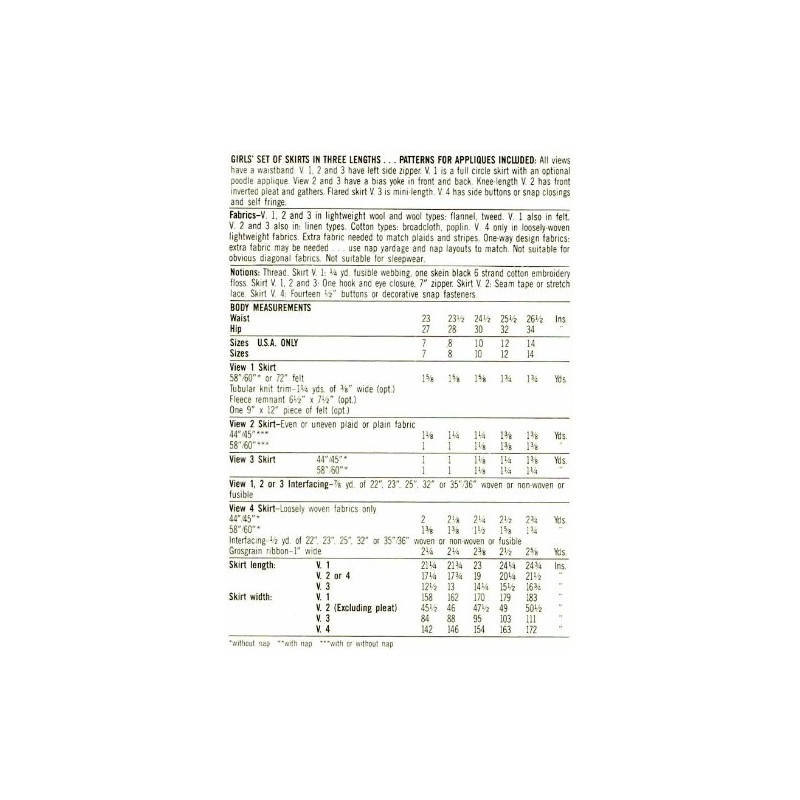 Simplicity 7878 Sewing Pattern Girls Skirts Poodle Circle Size 7