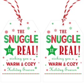 Holiday Gift Tags Christmas Gift Tags with String 50 PCS Warm and Cozy Tag The Snuggle is Real Design Tag for Christmas Presents, Gift Wrapping, Christmas Decoration (Holiday Season)
