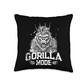 Workout Power Shirts Gorilla Mode | Workout Gym Success Fitness King Beast Throw Pillow, 16x16, Multicolor