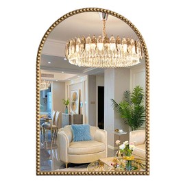 ietat Arched Gold Wall Mirror Antique Beaded Frame Bathroom Wall Mirror Baroque Vanity Mirror Decorative Mirrors for Living Room,Bedroom
