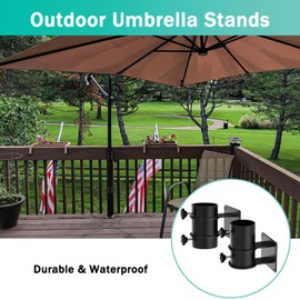 Fengone Heavy Duty Patio Umbrella Holder Flat Mount Umbrella Clamp Mount Bracket Stainless Steel Umbrella Deck Mount for Railing or Deck in Patio and Courtyard Fits Max OD 2"(2 Pcs, Black)