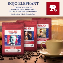 Rojo Elephant Handcrafted Whole Bean Coffee, 11 0z Bags 3 Pack, Trump's Triumph, Washington Original, Teddy’s Darkness to Dawn, Patriot’s Trio
