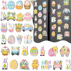 30 Pcs Easter Reflective Car Magnet Set Rabbit Eggs Refrigerator Magnets Cute Rabbit Magnets with Lines Garage Magnet Decals for Easter Car Fridge Mailbox Kitchen Decor