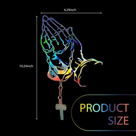 MLY 1 PC Praying Hands Car Decals, Praying Hands & Rosary Vinyl Stickers, Waterproof Removable Bumper Stickers, Universal Fit for Bumpers, Windows, Trucks & Smooth Surfaces (Multicolor)