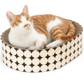 FUKUMARU Cat Scratcher Cardboard Lounge Bed, 2-in-1 Cat Scratch Pad, Oval Cats Scratching Board Indoor, Durable Modern Kitty Scratcher Bowl, Cats Scratch Furniture Protector, Polka Dot