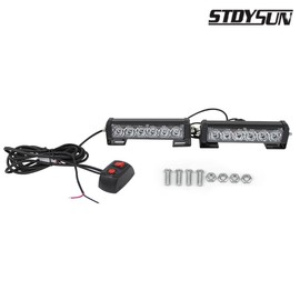 LED Emergency Strobe Lights Bar 2Pcs Red Blue Change Amber Double Color Warning Police Grille Lights Bar Surface Mount Fit for Motorcycle POV Utility Construction Vehicle and Tow Truck Van