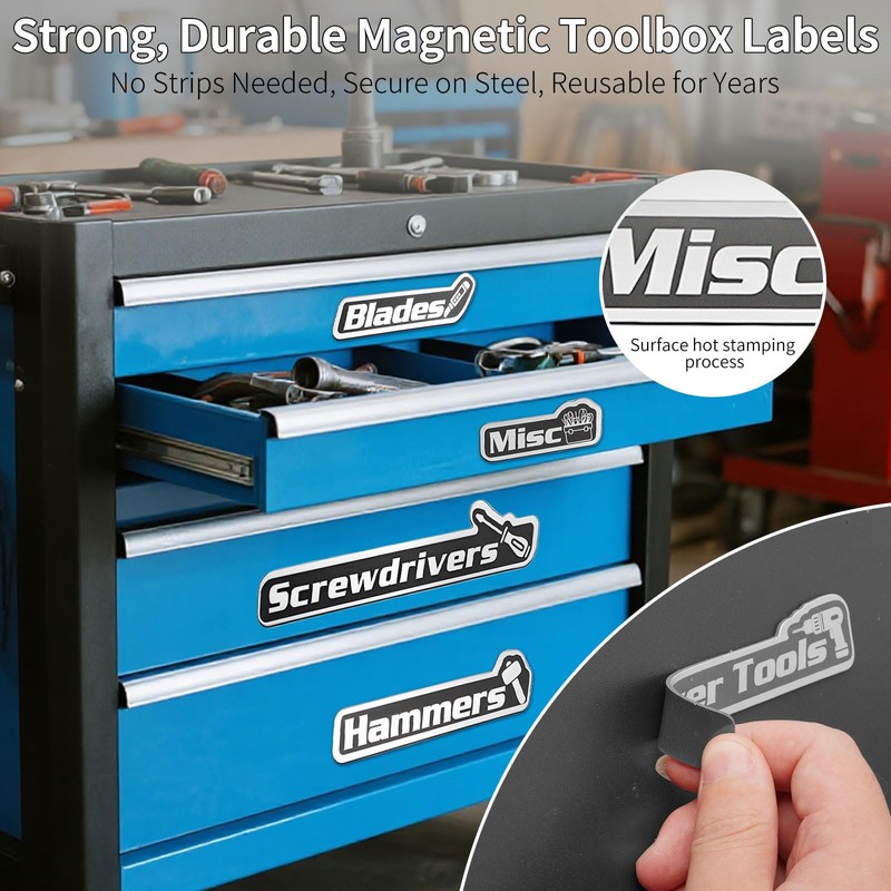 15 Pack Magnetic Toolbox Labels, Tool Box Labels with Magnetic，Toolbox