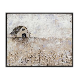 Stupell Industries Barn Distressed Landscape Cotton Field Florals, Designed by Britt Hallowell Black Framed Wall Art, 24x30, Beige