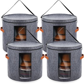 Suzile 4 Pcs Hat Boxes Oversized Round Cowboy Hat Storage Box for Women Men 19" x 17" Cowboy Large Felt Organizer Bag Baseball Cap Container with Dustproof Lid for Clothes Case Travel Gift(Gray)