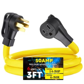 Tellegloww 3ft 50Amp Welder Extension Cord, Compatible with NEMA 14-50P Male to 6-50R Female 50Amp 4 Prong RV Generator to 3 Prong Welder Power Adapter, STW 6 AWG/3C, 50 Amp 250V 12500 Watt ETL Listed