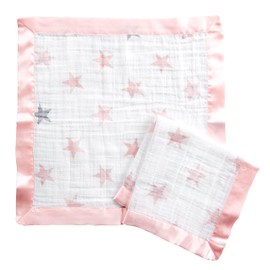 aden + anais Star Security Blanket - Pack of 2 | Pink & White, Soft & Breathable 100% Cotton Muslin with Satin Trim | Square Comforter Set for Girls | Newborn & Infant Essentials