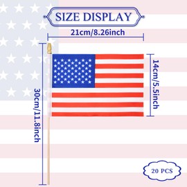 20 Pack Small USA American Flag Stick 5'' x 8'' - Mini Handheld USA Flags with Wooden Sticks Spear Top for 4th of July Parade Celebrating, Veterans Day, Memorial Day, Grave Marker Decorations