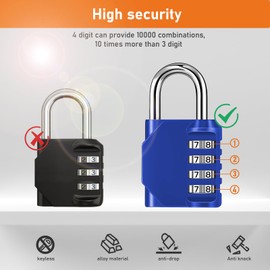 NAGE 4 Digit Combination Padlock: Coded Lock for Indoor Security & Outdoor Durability, Suitable for Gym, School Locker, Shed, Gate, Fence, Garage (Blue)