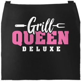 MoonWorks® BBQ Apron for Women with Saying Dressed to Grill Pearl Chain BBQ Apron Women's Cotton Apron Kitchen Apron, Grill Queen Color Black