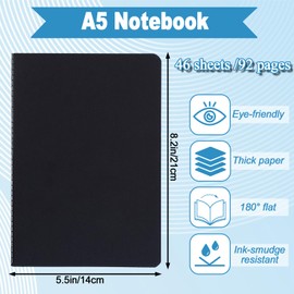 Loccmat 16 Pack Kraft Notebooks Bulk,Lined Soft Cover Journal Bulk,College Ruled Notebooks for Travelers Work Office Supplies,8.2 x 5.5 in, A5, 46 Sheets/92 lined Pages,Black