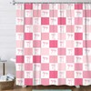 Pink Bowknot Shower Curtain, Cute Pink White Bow Geometric Checkered