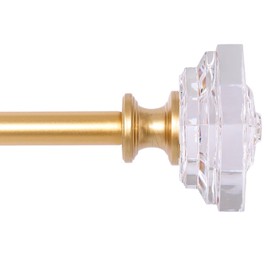 Coquilles Acrylic Square Finials Curtain Rod，3/4" Diameter Single Deorative Curtain Rod, Adjustable Length from 48 to 84 Inches，Gold