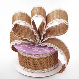 2 1/2" X 10 Yards Natural/White Lace Edge Trim Burlap Ribbon