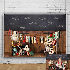 7x5ft Back to School Backdrop for Photography Vintage Classroom Math Problem On Blackboard Background Classmate Teachers Students Kids Backdrop for Shooting Vinyl