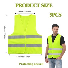 GMHLLES 5 Pieces High Vis Vests, High Vis Vest, Hi Viz Vests Yellow, Safety Reflective Jacket, Magic Tape Design, Suitable for Traffic Work, Security, Running, Cycling, Construction Engineering