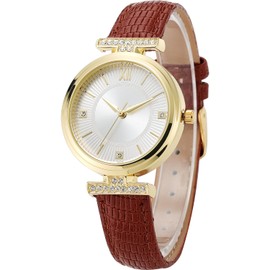 NUOVO Women's Watch Elegant Women's Diamond Watch Beautiful Watch for Girls Cute Dress Watch Casual Women's Watches PU Leather Strap Wrist Watch, brown, Strap.