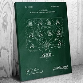 Patent Earth Fire Alarm System Canvas Print, Bell Hanger Gift, Alarm Installer, Firefighter Gift, Fire Station Art, First Responder Green Chalkboard (9 inch x 12 inch)