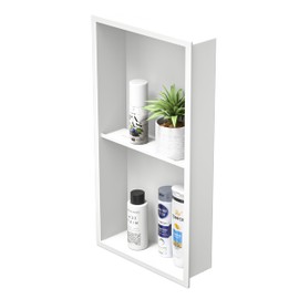 Bernkot Stainless Steel Shower Niche 24" X 12" White No Tile Needed Wall Niche Double Shelves Recessed Shower Shelf for Bathroom Over Mount Installation