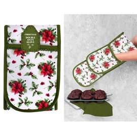 RSW Oven Glove Christmas Holly Design 100% Cotton Double Pocket Oven and Pot Holder