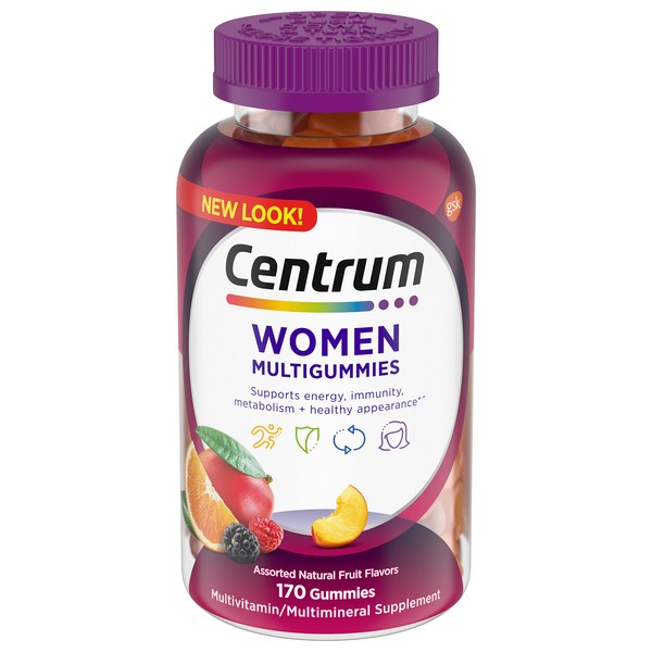 Centrum MultiGummies Gummy Multivitamin for Women, Multivitamin/Multimineral Supplement with Vitamin D3, B Vitamins and Antioxidants, Assorted Fruit Flavor - 170 Count
