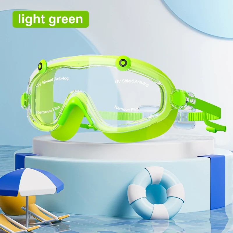 Kids Swim Goggles with Earplugs – Big Frame Anti-Fog No-Leak