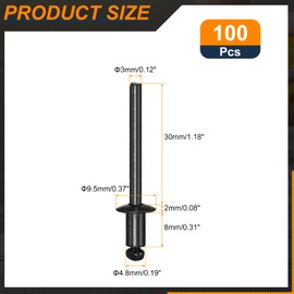 sourcing map 100Pcs 3/16"x5/16" Aluminum Dome-Head Blind Rivets, Open-End Type Blind Rivets for DIY, Sheet Metal, Automotive Repairs, Furniture, Boat, and Duct Work (Black)