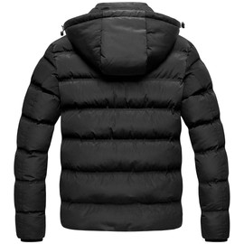 CREATMO US Men's Washed Cotton Hooded Military Jacket Regular and Big Tall Sizes Quilt Traditional Coat Insulated Parka Ultra Loft Water-Resistant Puffer Black L
