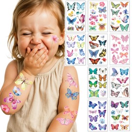 AmiCera Glitter Tattoos for Kids, 10 Sheets Temporary Tattoos for Girls Fake Tattoo for Kids Party Bags Fillers, Birthday Festival Face Body Sticker Party Supplies, Safe Long Lasting, Shiny Butterfly