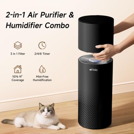 Afloia Humidifier and Air Purifier in One, Air Purifier and Evaporative Humidifier Combo for Home, 24dB Quiet Air Cleaner Remove Pets Dust Dander Hair Allergy Pollen Smoke Smell for Room, Black