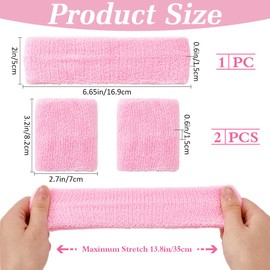 GORGECRAFT 3Pcs Neon Sports Headband Wristband Set Athletic Bands Wicking Sweat Absorbing Head Wrist Band Sports Competitions Sweatbands Breathable Terry Cloth for Men Women (Pearl Pink)