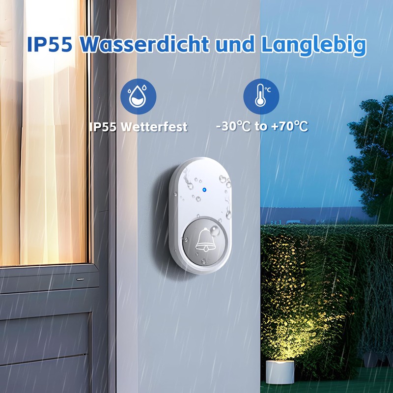 Görvitor Wireless Doorbell, 300 m Range, Wireless Bell, Outdoor Waterproof