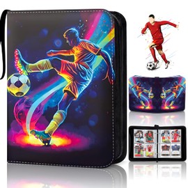 Trading Card Album, Football Card Folder, 4 Pockets, 50 Pages for 400 Cards, Compatible with All Types of Cards, Sports Cards, Book Folder with Zip, Carry Handle (B)