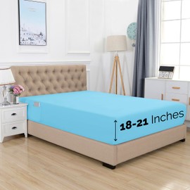 Premium Hotel Quality Extra Deep Pocket 18 - 21 Inch Single Fitted Sheet for High Mattress, Luxury & Softest 1500 Thread Count Egyptian Quality Smart Pocket, Wrinkle Resistant, Twin/Twin XL, Aqua