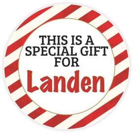 This is a Gift for Landen - 25 Pack Circle Stickers 3 Inch - Candy Cane Merry Christmas Gift Tag Present Tree Holiday Custom Name Santa Claus
