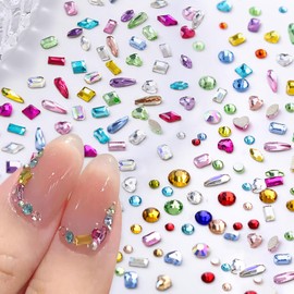 HYWWPFLAY 280PCS Rhinestones for Nails, 3D Flat Back Nail Gems and Rhinestone Mix-Color Mix-Size Nail Crystal Gemstones Nail Art Rhinestones for Salon or DIY Craft Decoration