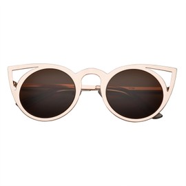 grinderPUNCH Womens Fashion Round Metal Cut Out Cat Eye Sunglasses Gold