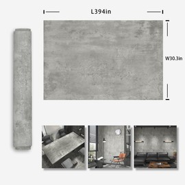 Light Grey Concrete Wallpaper Peel and Stick,30.3"x394" Industrial Matte Thicken Removable Charcoal Gray Contact Self-Adhesive Vinyl Wall Paper Wrap for Countertops, Bathroom, Bedroom,Gym,Cafe etc
