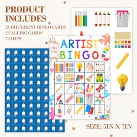 HMJKL Artist Bingo Game, Painting Party Bingo Cards Set, Art Themed Birthday Games Party Bingo Supplies for Paint Lovers, Adults Family Friends Holiday Activities Favors Decorations for 24 Player, 01