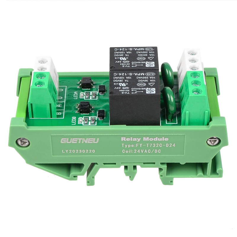 GUETNEU Relay Board, 2 Channel 1 SPDT DIN Rail Mount