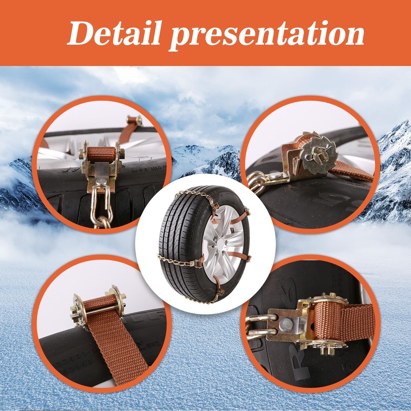 Snow Chains, 225-295mm Universal Tire Chains for Car, SUV, RV,