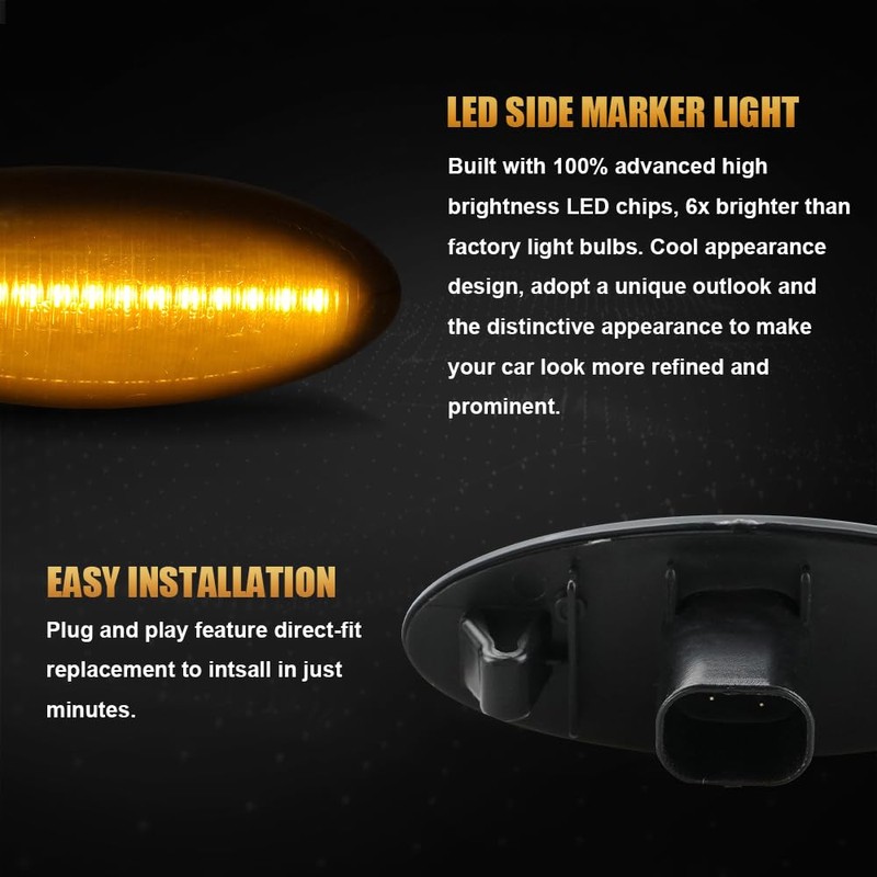 D-Lumina Sequential LED Side Marker Lights Turn Signal Lamp Smoked